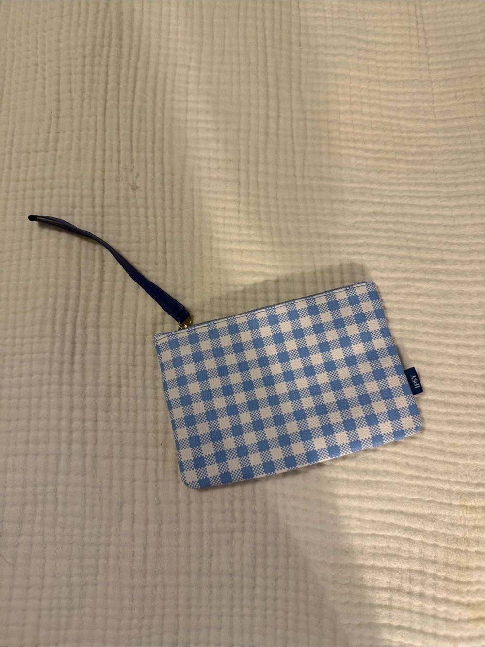 ipsy Blue and White Gingham Wristlet